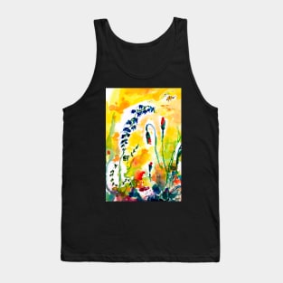 Red Poppy Buds in Wildflower Field Tank Top